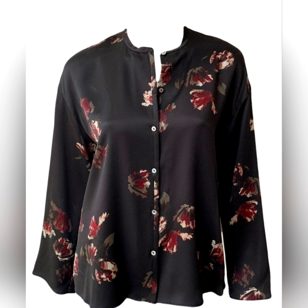 VINCE Tulip Print Blouse Black Medium
